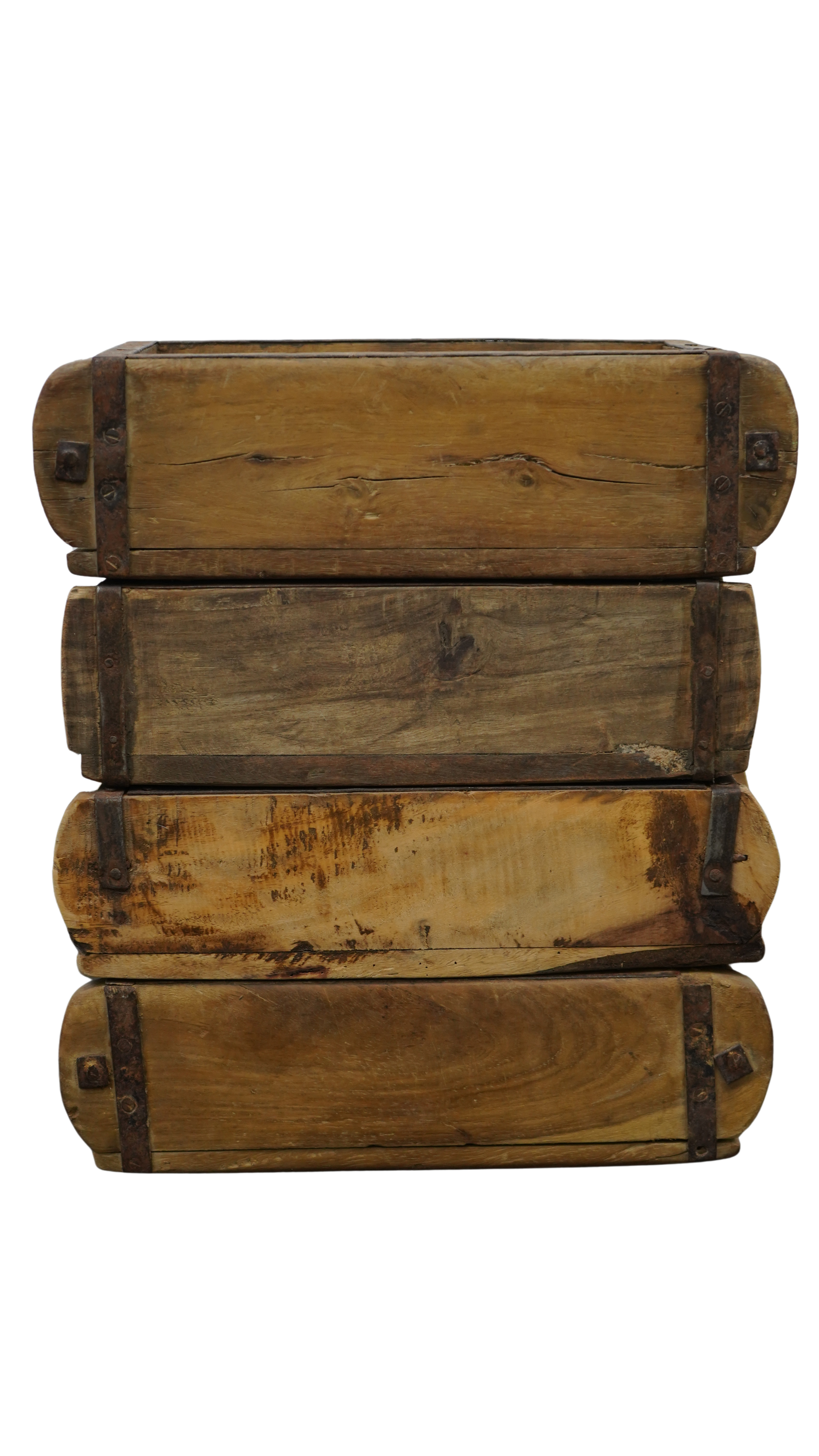 4er Set historische Holz-Ziegelformen – Rustikale Vintage-Holzkisten mit Eisenbeschlägen