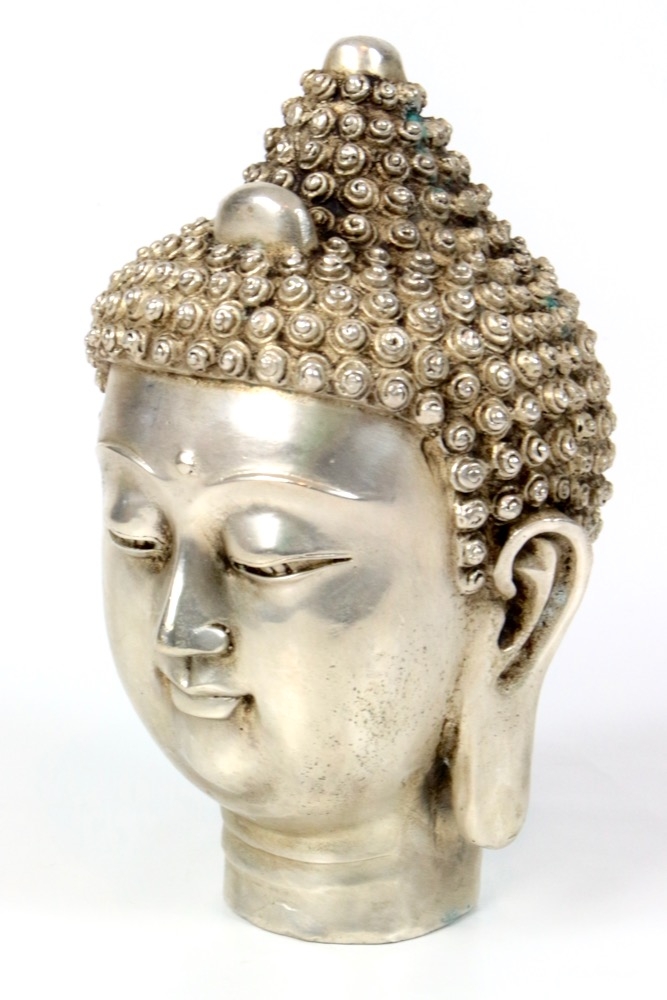 Buddha Kopf Messing versilbert, 22xø14