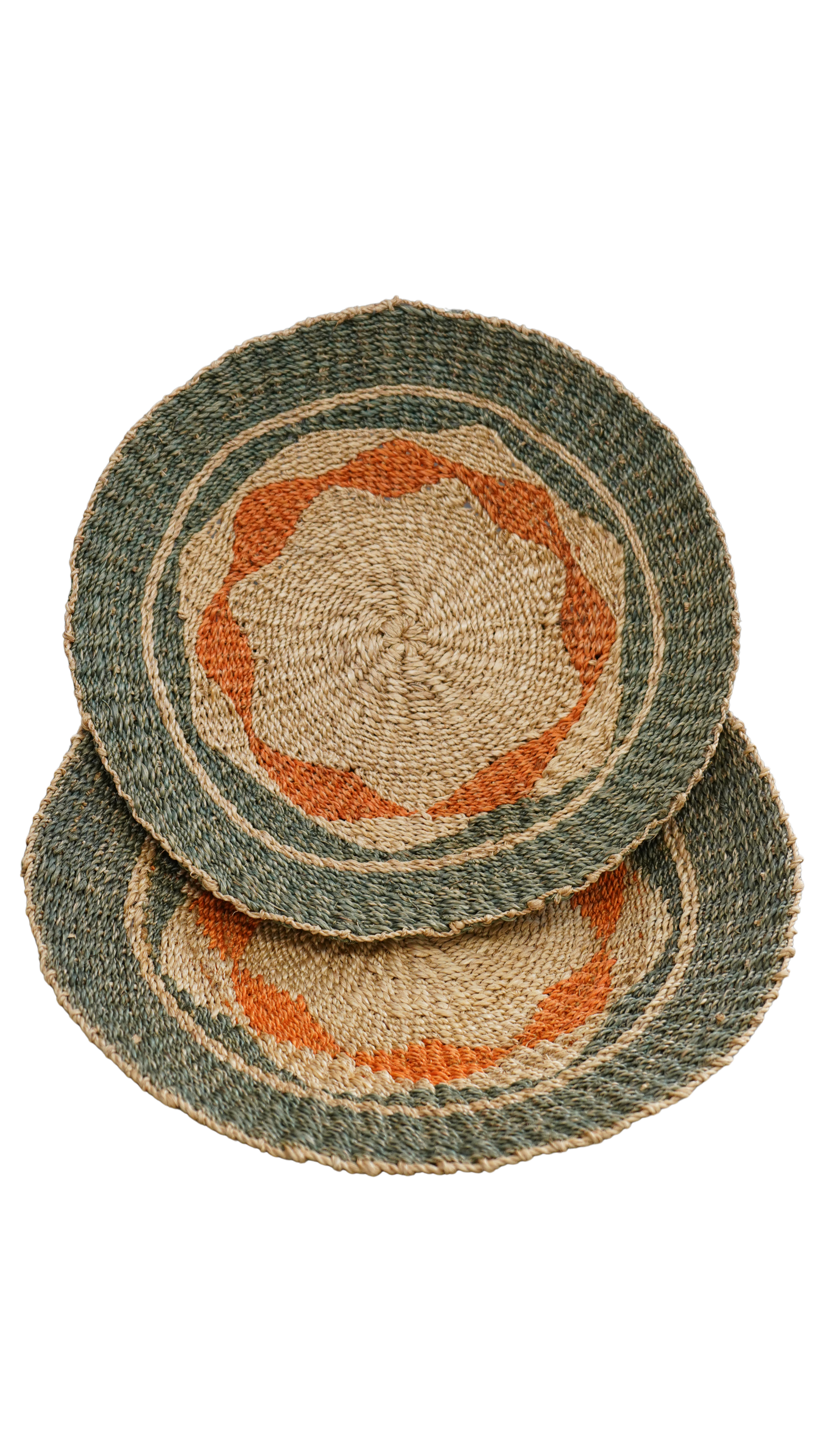 2er-Set runde Jute-Untersetzer, Terrakotta/Petrol