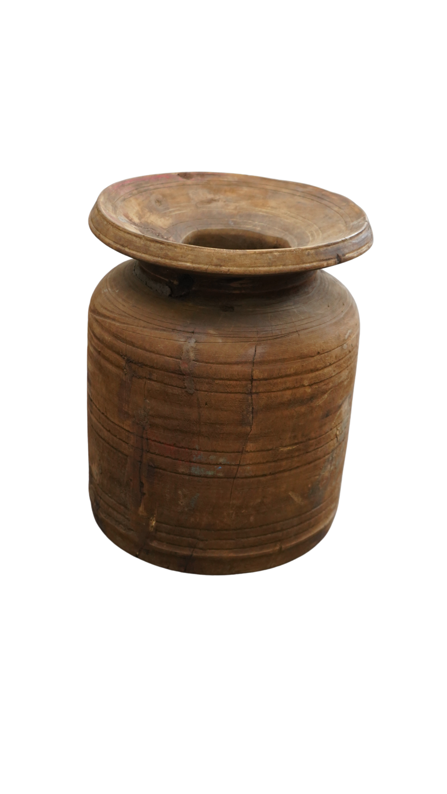 große Holzvase - mit roten Farb-Details