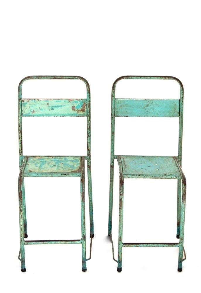 turquoise iron vintage chairs Vintage Metallstuhl türkis