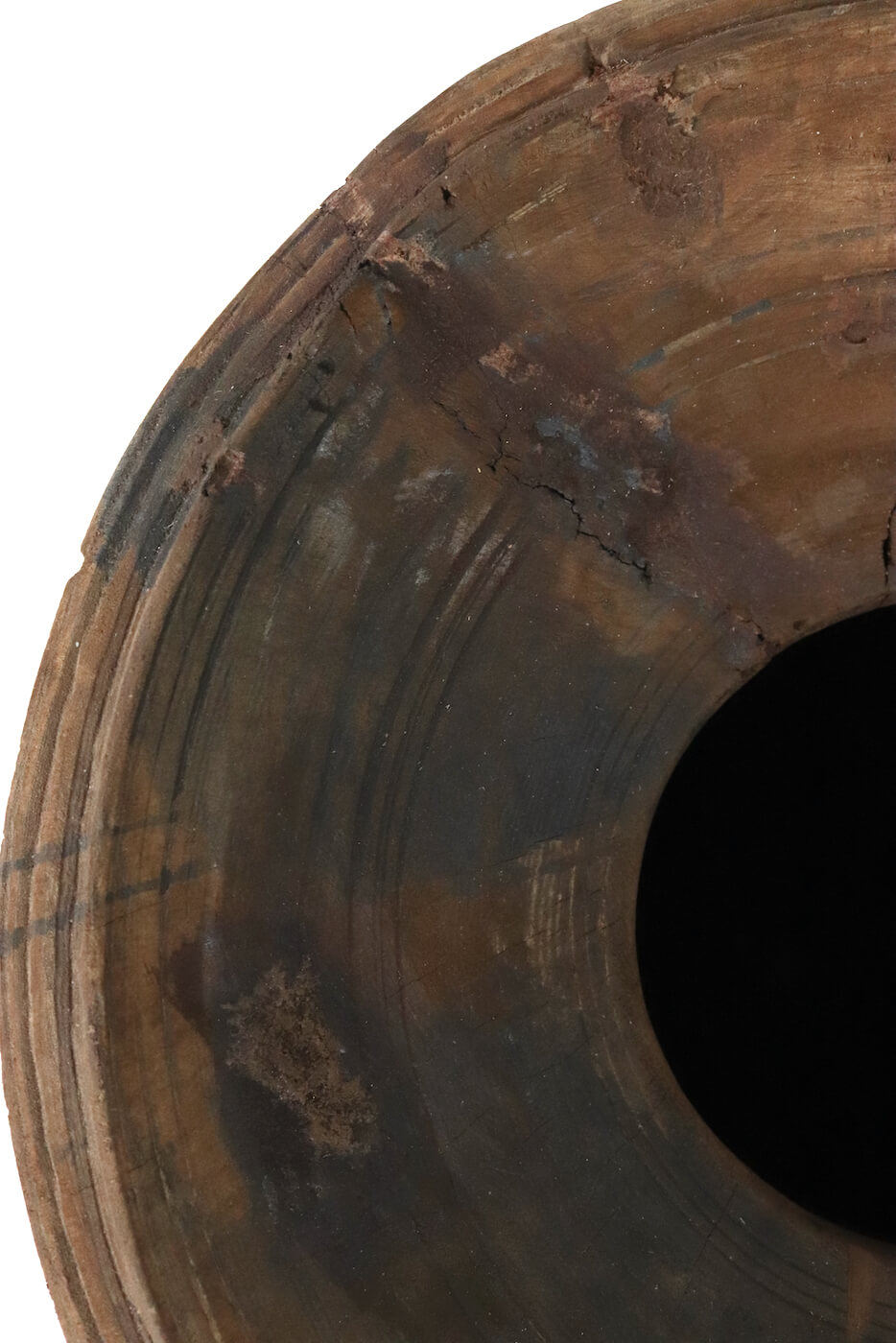 Großer Nepal Pott aus Holz antik, 39xø30