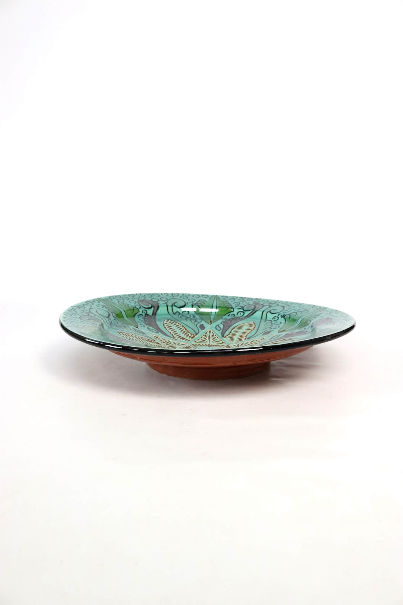 Hand potted ceramic plate turquoise 