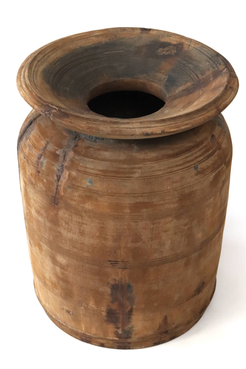 Großer Nepal Pott aus Holz antik, 39xø30 vase holz