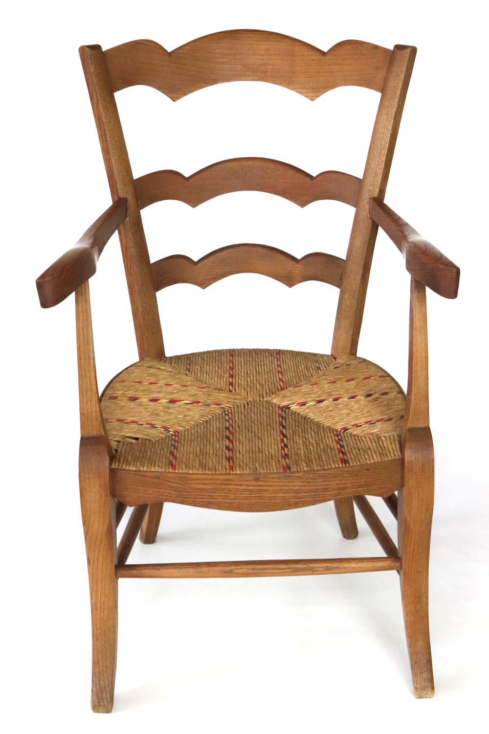 Antique wooden armchair with wickerwork