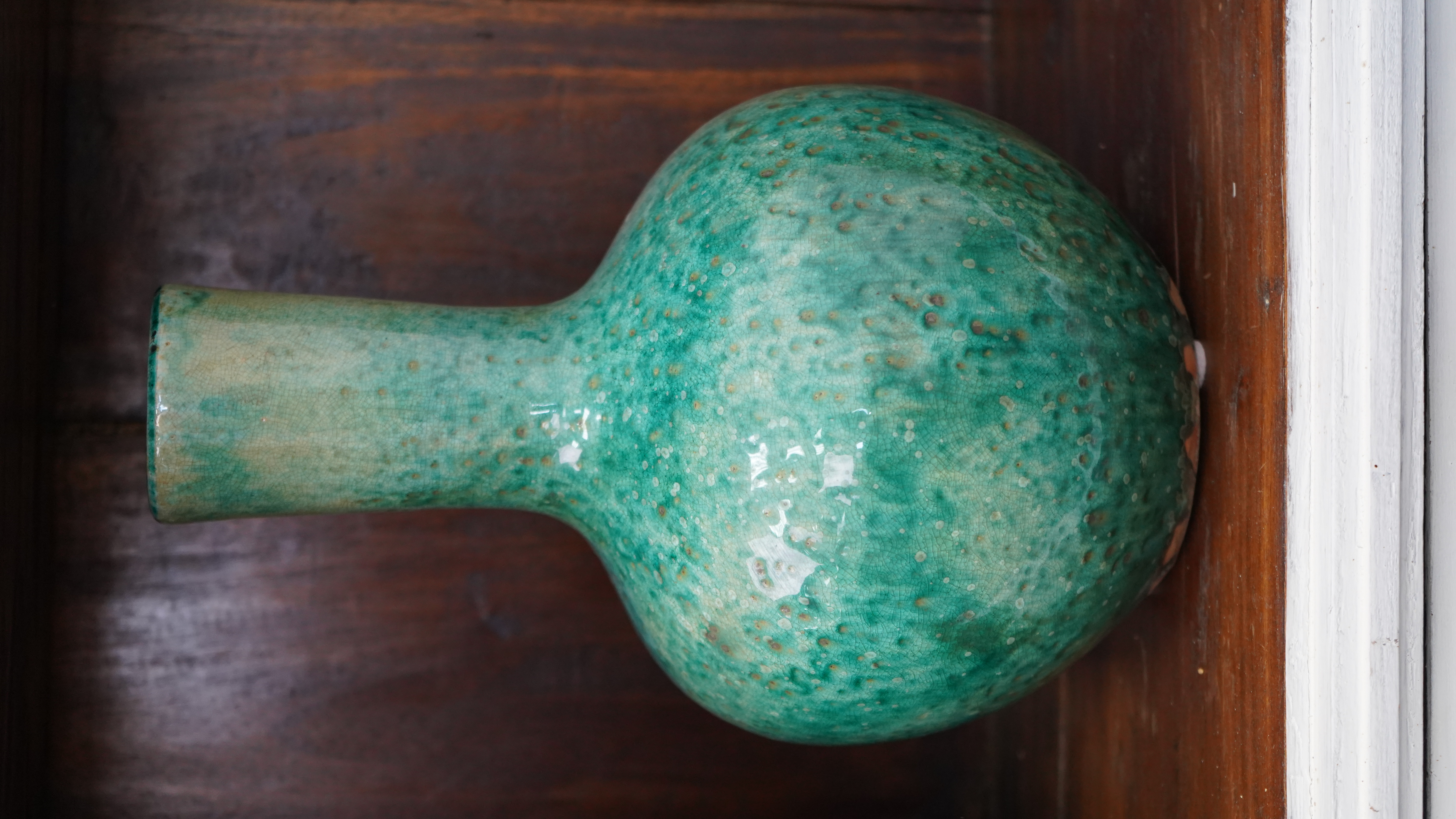 Porzellanvase rund - türkisblaue Glasur