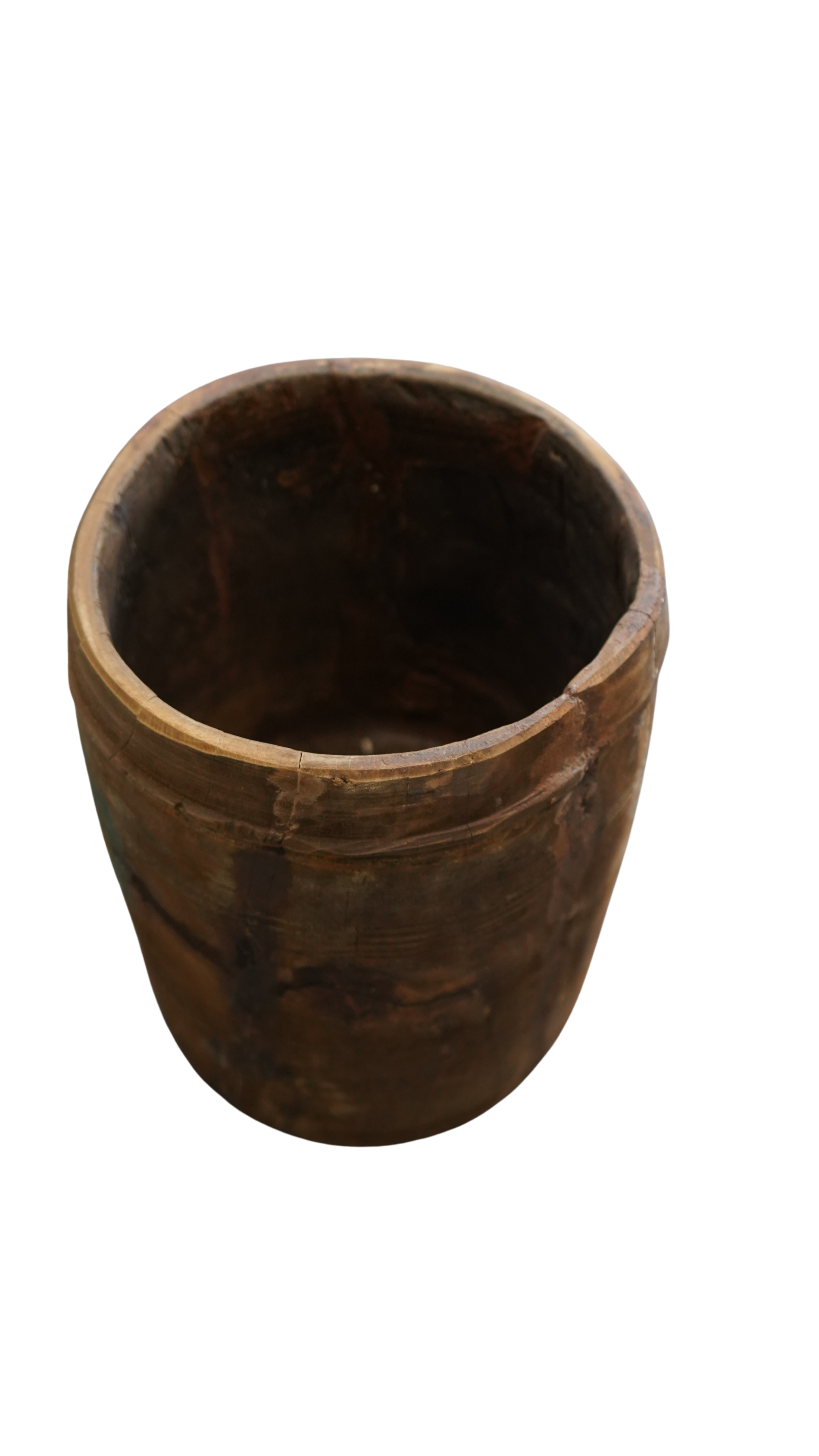 Holzvase mit grünen Farb-Details