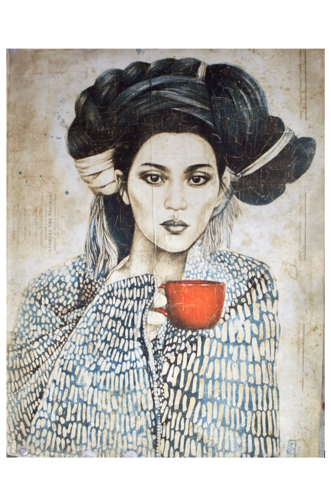 Großes Wandbild mit Frauenmotiv, Kunstdruck Polynesierin, Großes Wandbild 'Chinesin mit roter Tasse' 200x150