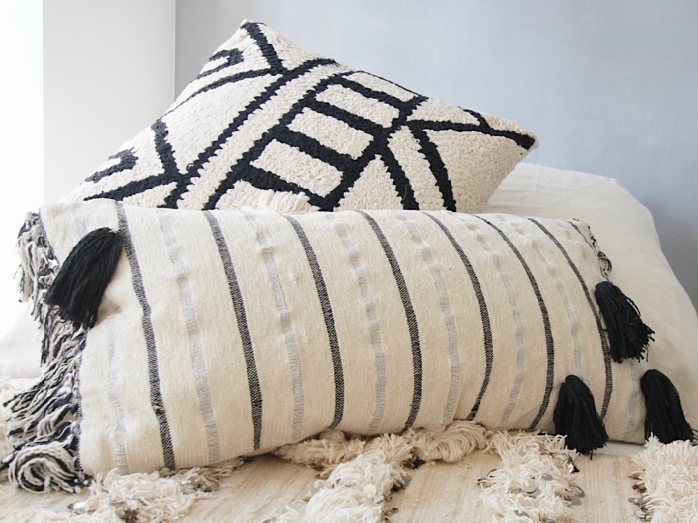 Black and 2025 white boho cushions