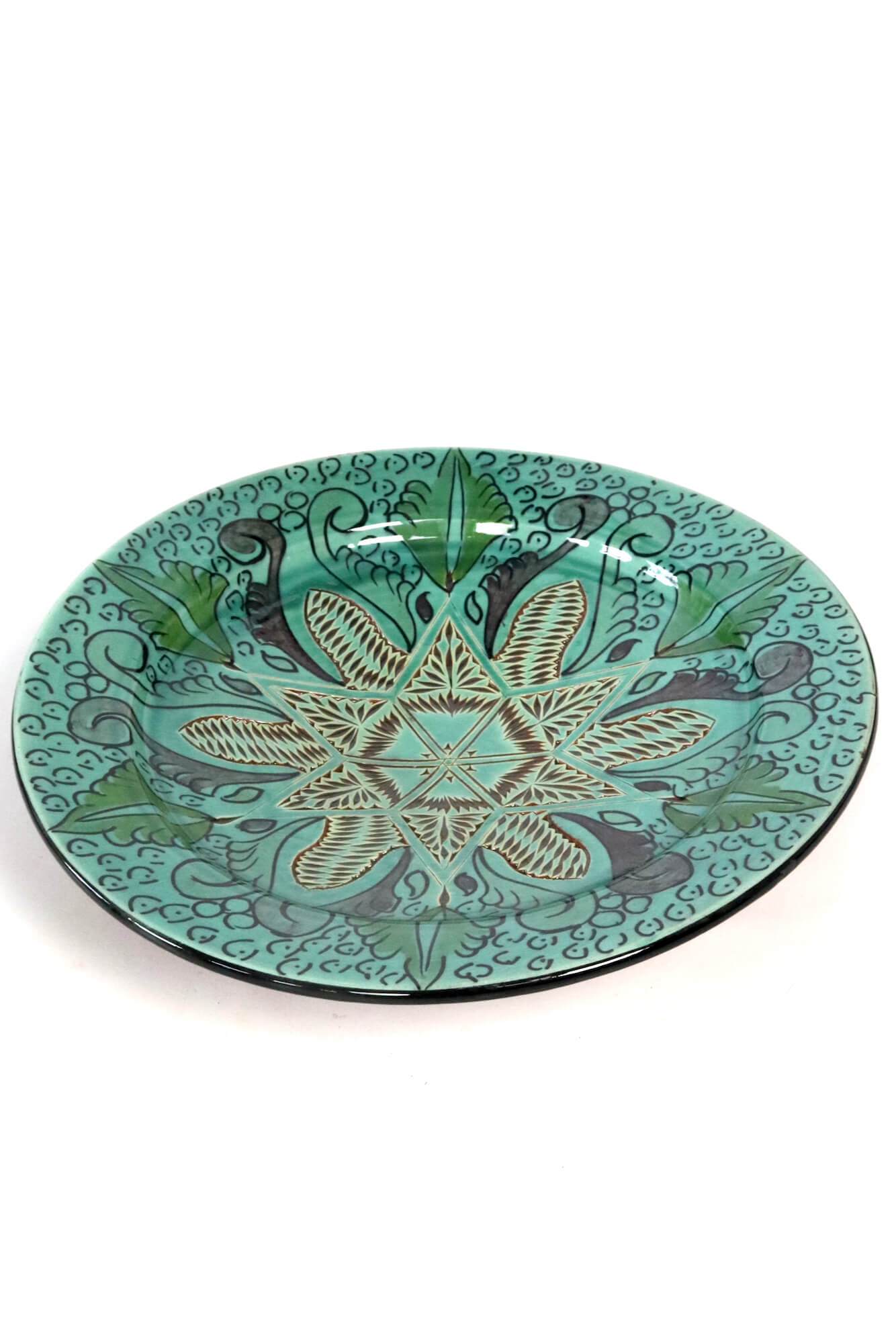 Hand potted ceramic plate turquoise 