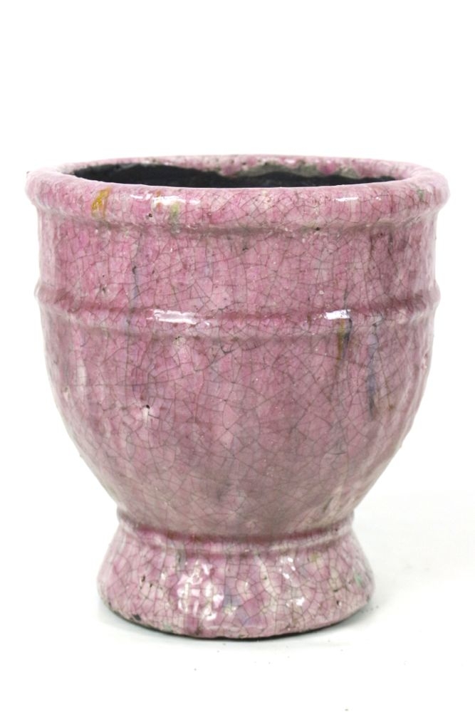 Blumentopf Keramik mit rosa Glasur Krakelee Blumenübertopf Keramik rosa 20xø18