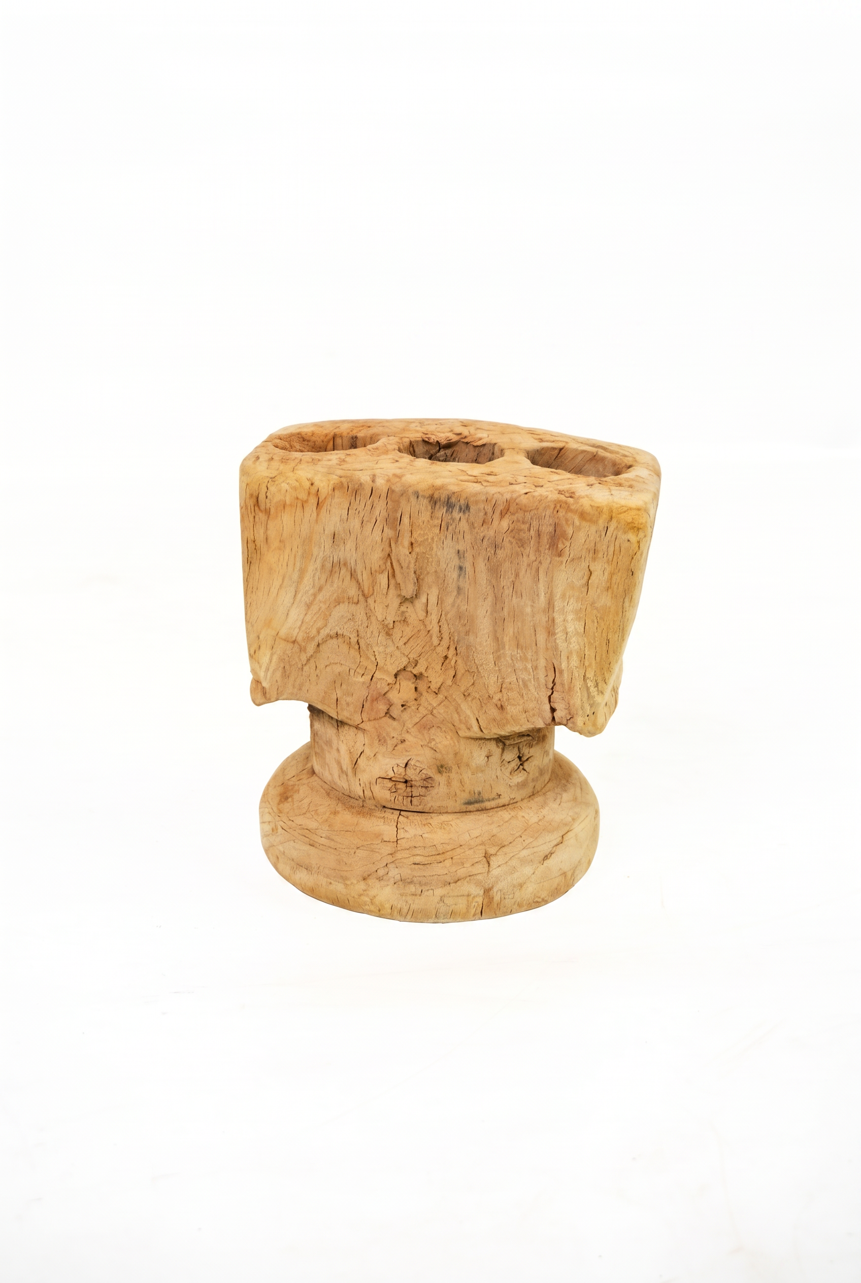 rustikaler Kerzenständer aus Indien, Holz antik