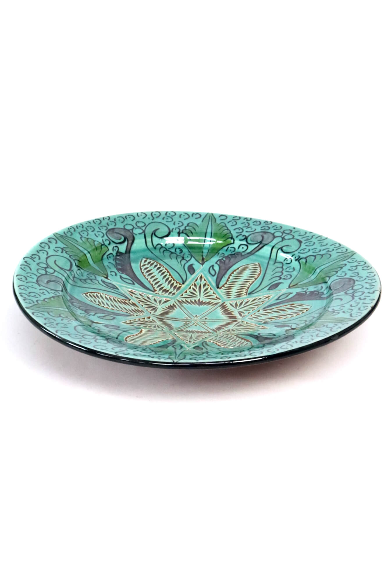 Hand potted ceramic plate turquoise 