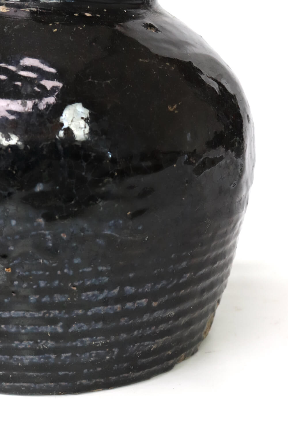 Alte Keramik Vase schwarz braun China 28xø28