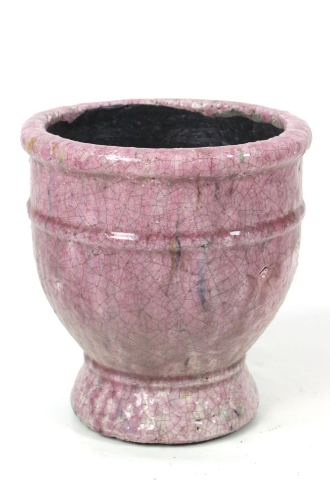 Cermic planter pot pink crackle glaze Blumenübertopf Keramik rosa 20xø18