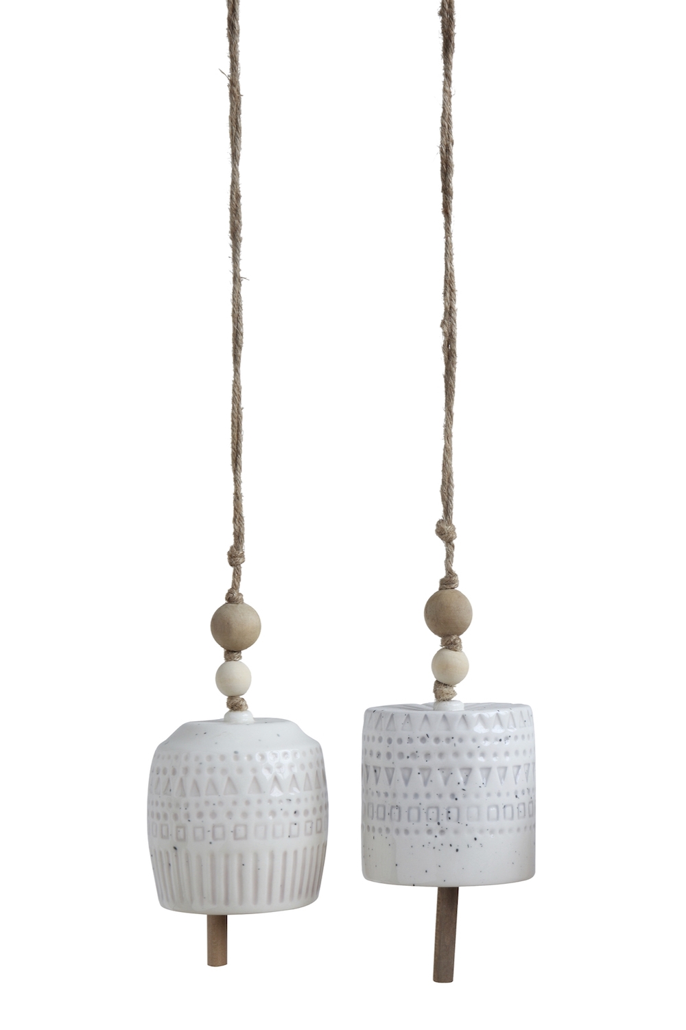 2 Keramik Glocken an Juteschnur