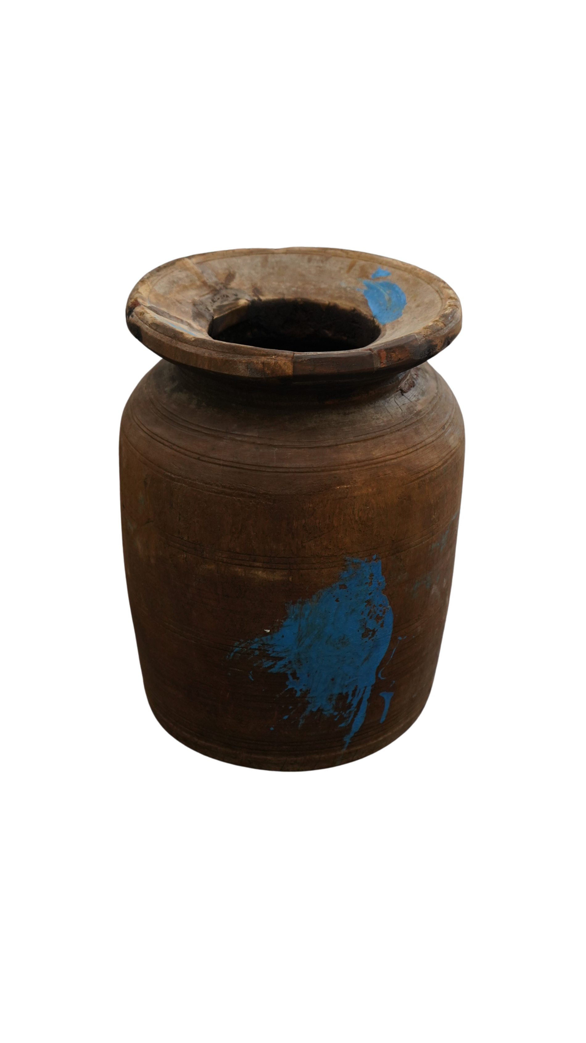 derbe Holzvase - mit blauen Farb-Details