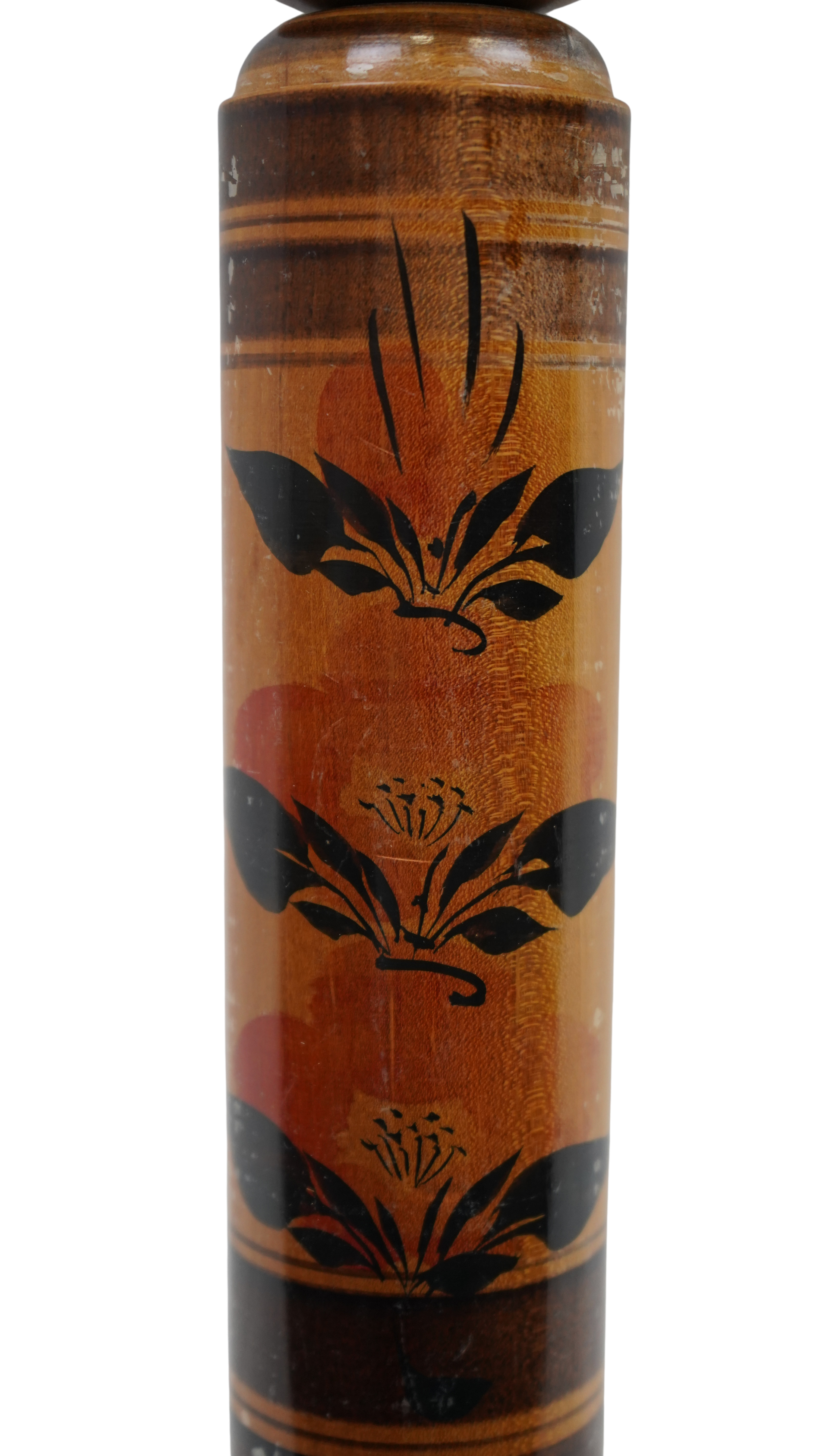 Japanische Kokeshi-Holzpuppe – kunstvoll bemalte Vintage-Figur mit floralen Motiven