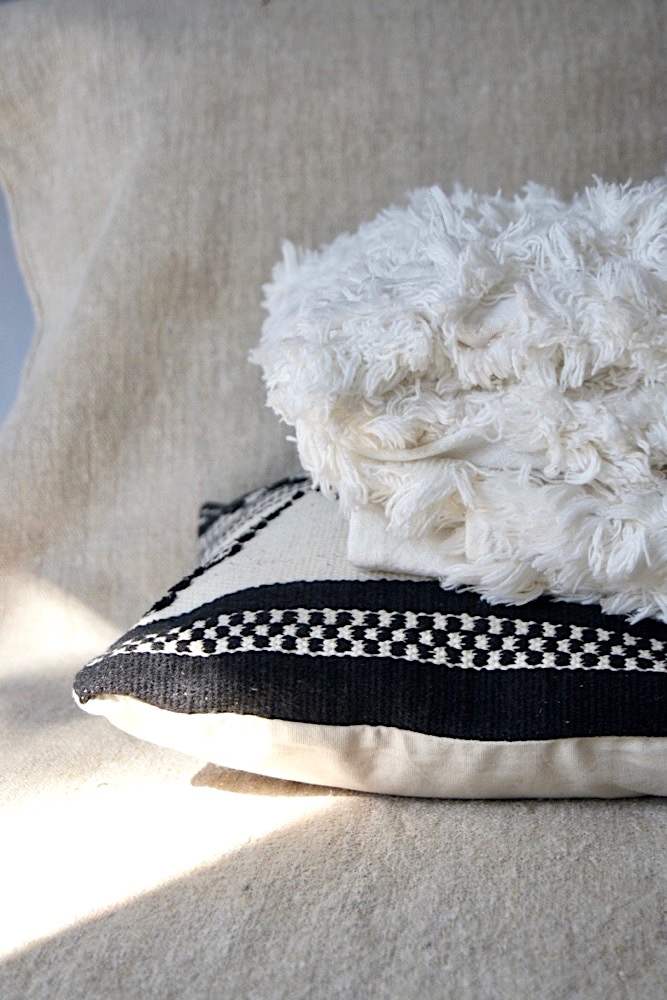 bohemian black and white cushion plaid throw Fransenplaid off-white, 150x125