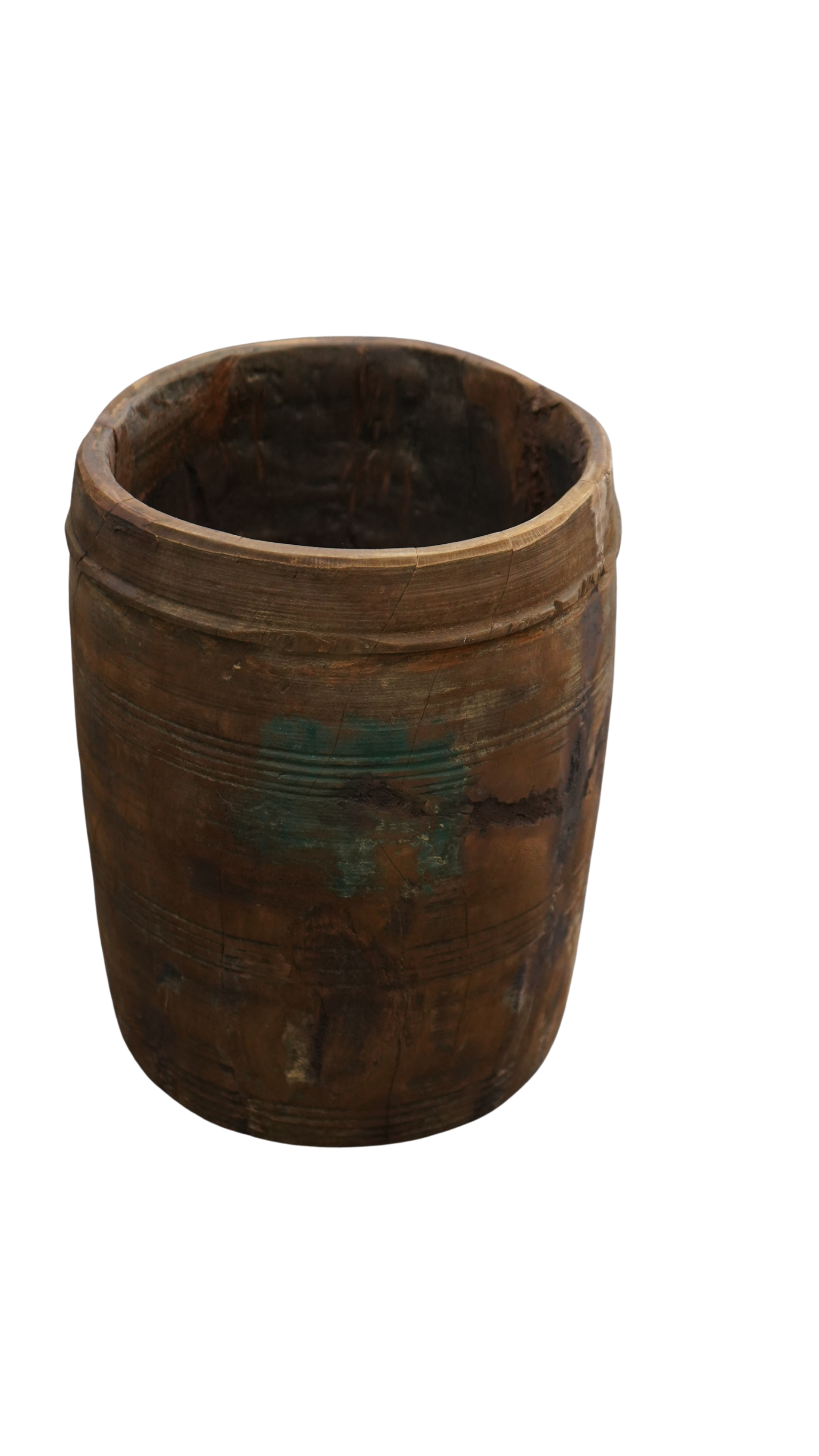 Holzvase mit grünen Farb-Details