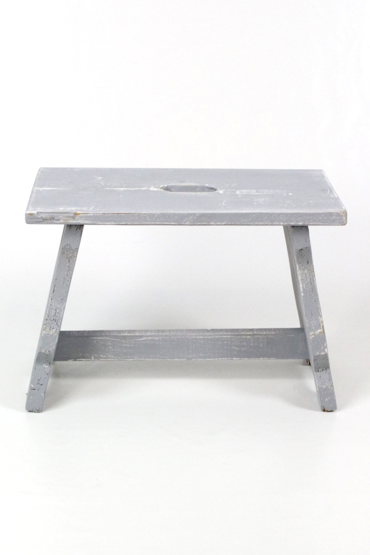 Fußschemel grau, Fußhocker grau Holzschemel grau Shabby Chic