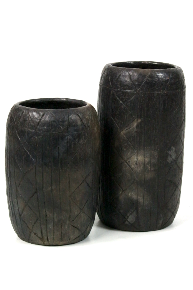 Keramik Vase schwarz handgetöpfert, 30xø15