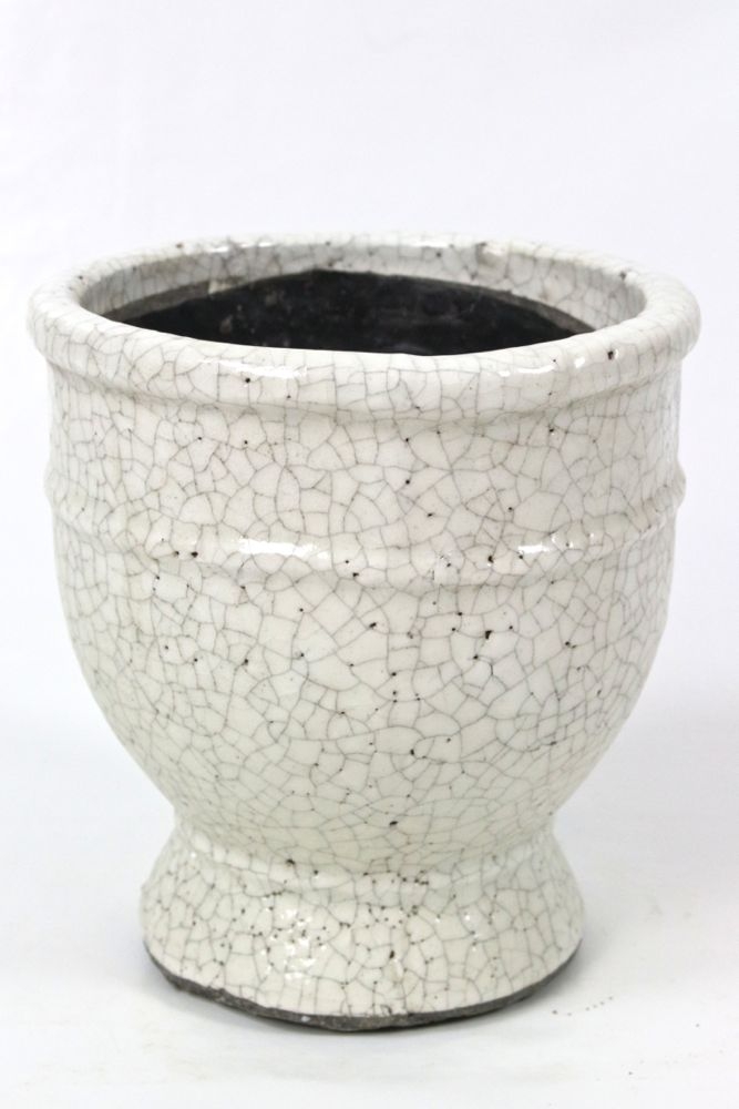 Flower pot white cracklee glaze Blumenübertopf weiß Krakelee 20xø18