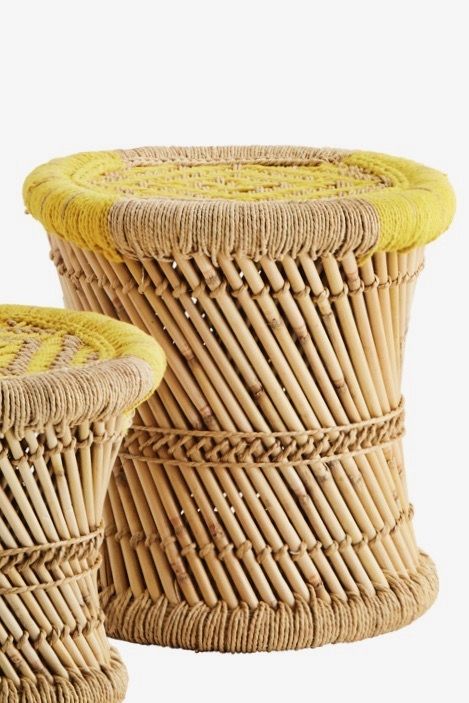 Bambus Tisch/Hocker gelb L