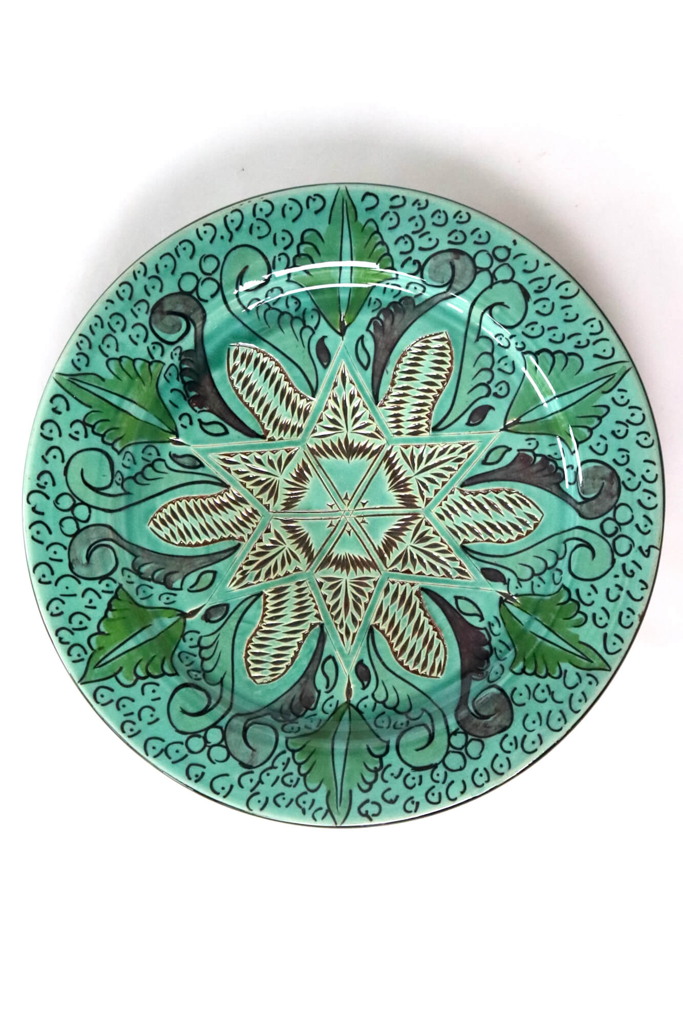 Hand potted ceramic plate turquoise 