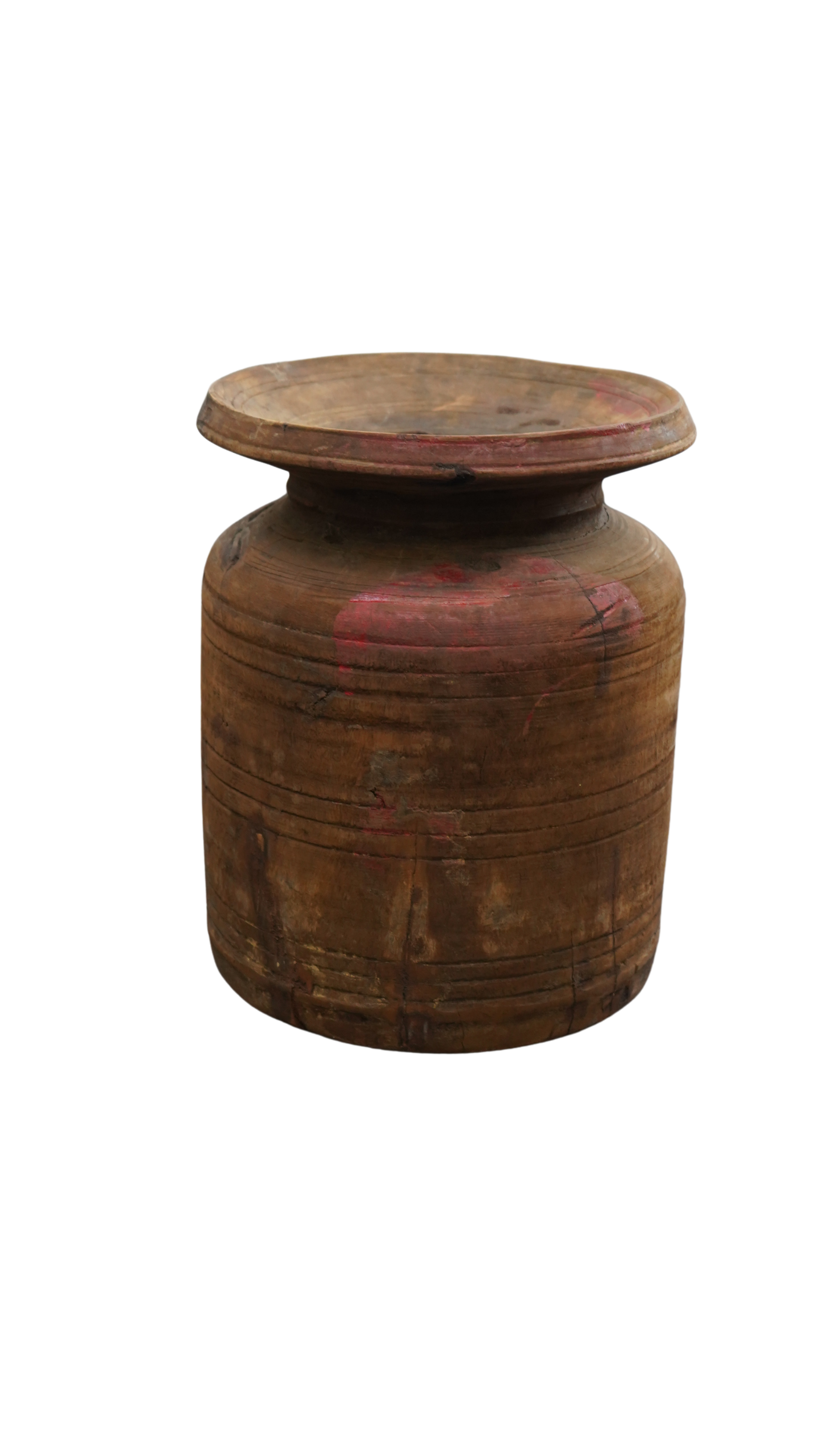 große Holzvase - mit roten Farb-Details