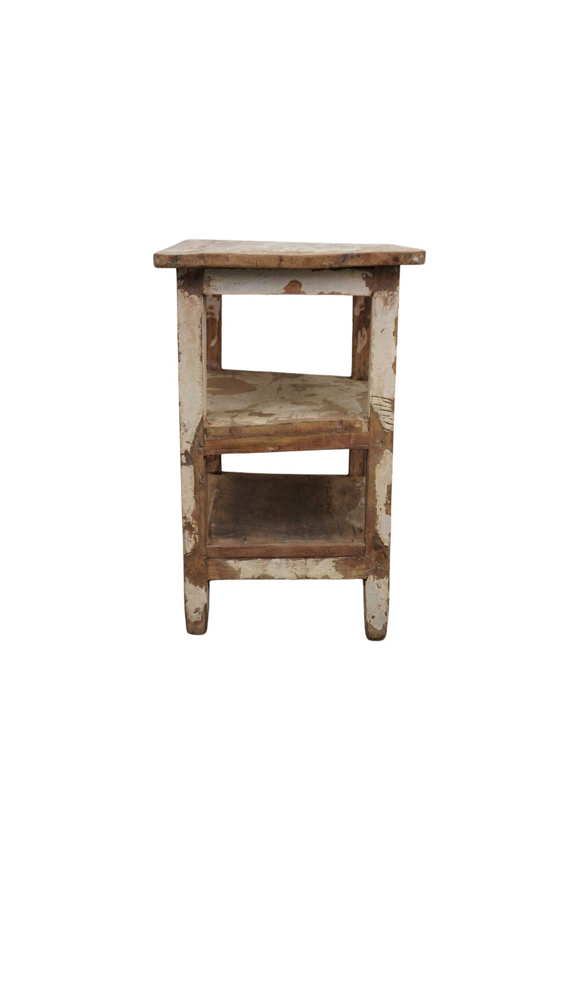 Rustikaler Beistelltisch aus Massivholz mit offener Ablage – Vintage Unikat