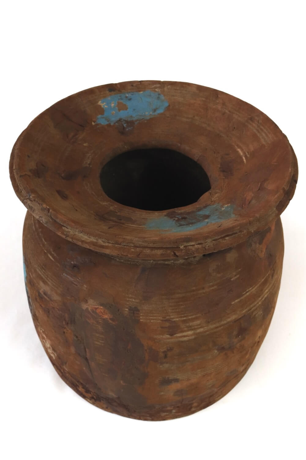 Großer Nepal Pott aus Holz antik, 37xø37