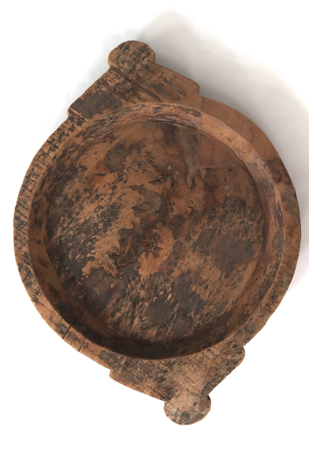 Alte Holzschale mit Ohren Indien ø42x56