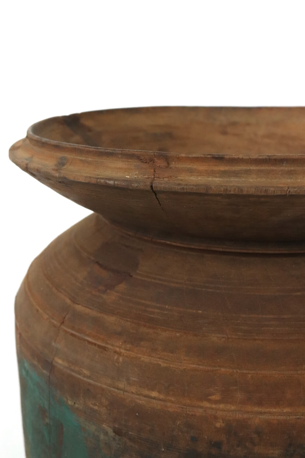 Großer Nepal Pott aus Holz antik 40xø31