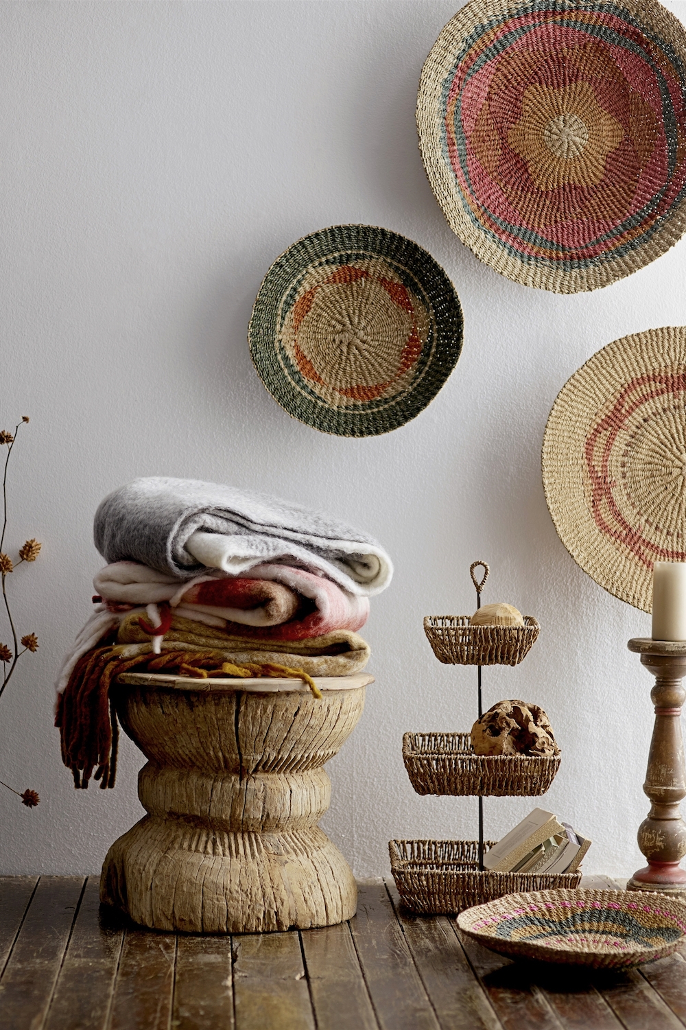 Wandkorb aus Jute, flacher jutekorb mit buntem muster, wall hanging basket, wall basket, wall decoration basket Wandkorb aus Jute ø 60 cm