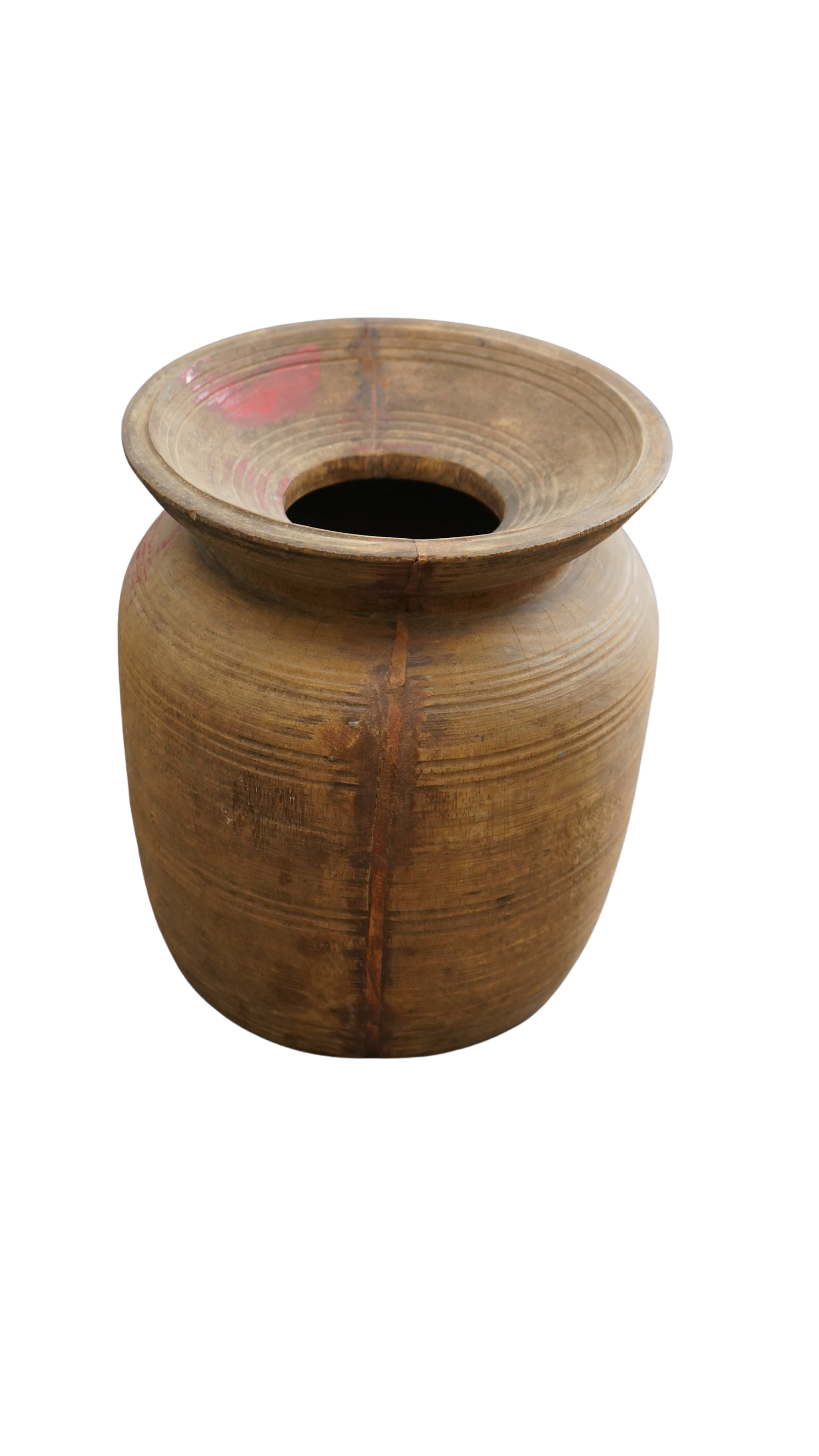 derbe Holzvase mit bunten Flecken