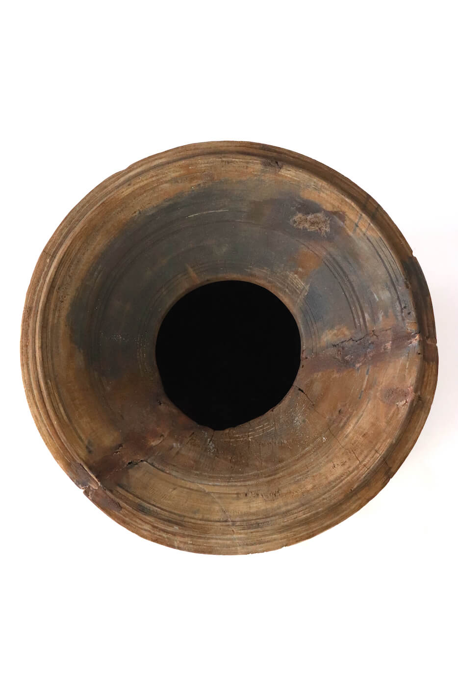 Großer Nepal Pott aus Holz antik, 39xø30