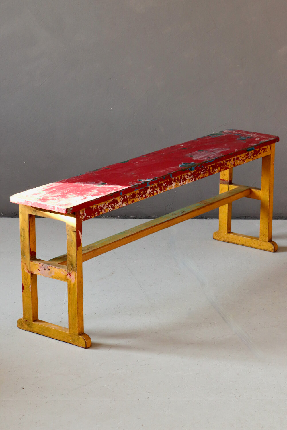 Holzbank antik rot und gelb 136 cm