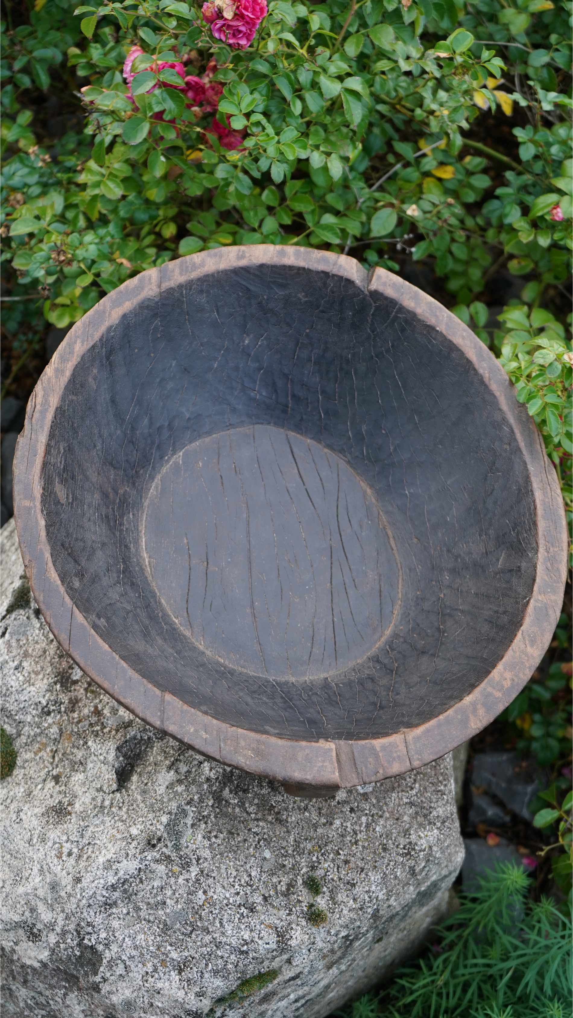 Große Vintage-Holzschale ORIGO – dunkel patiniert mit rustikaler Holzstruktur 50 cm