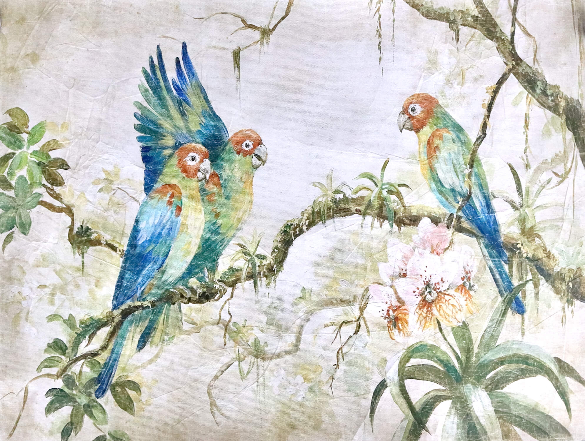 Wandbild 'Blaue Papageien'  90x120