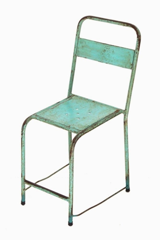 alter metallstuhl aus indien türkis Vintage Metallstuhl türkis