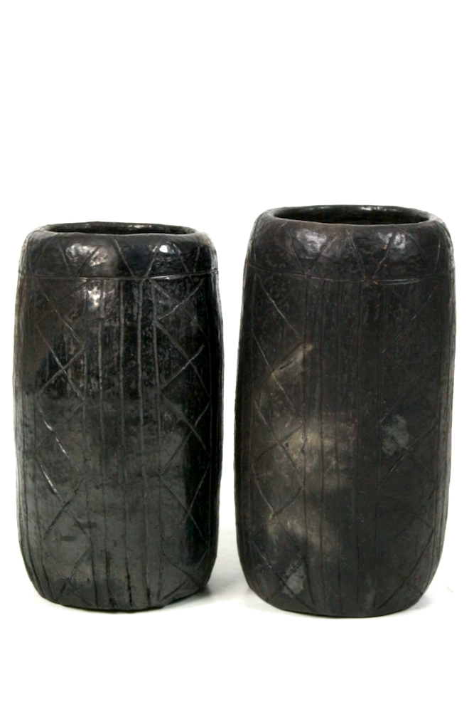 Keramik Vase schwarz handgetöpfert, 30xø15