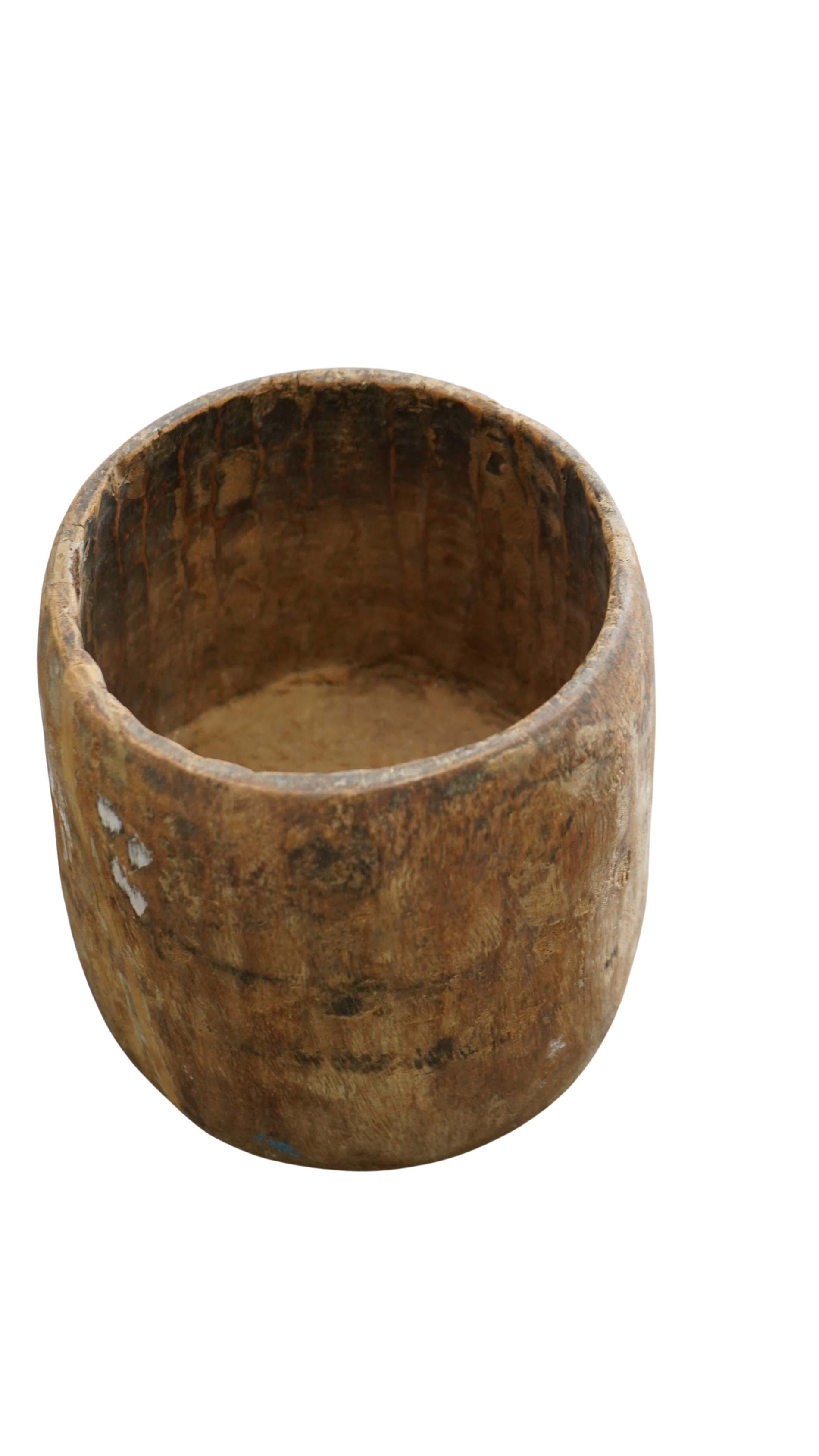 Holzvase mit weißen Farb-Details