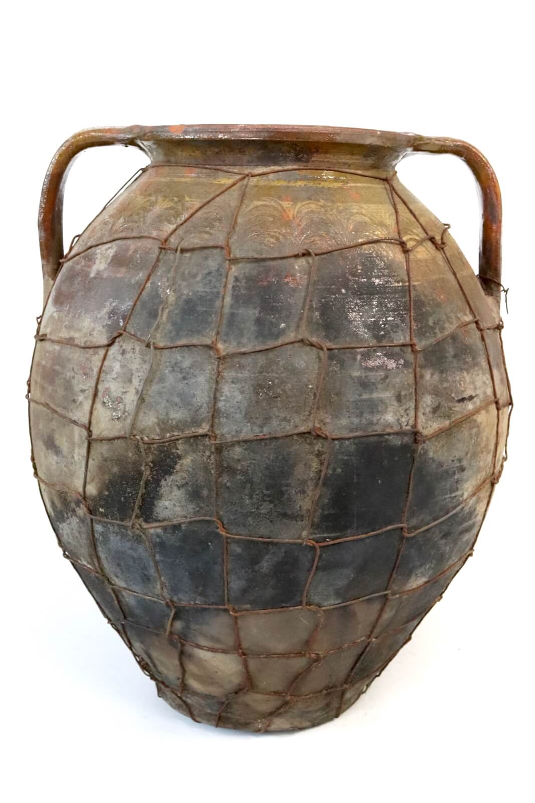 Antique terracotta pot with wire mesh