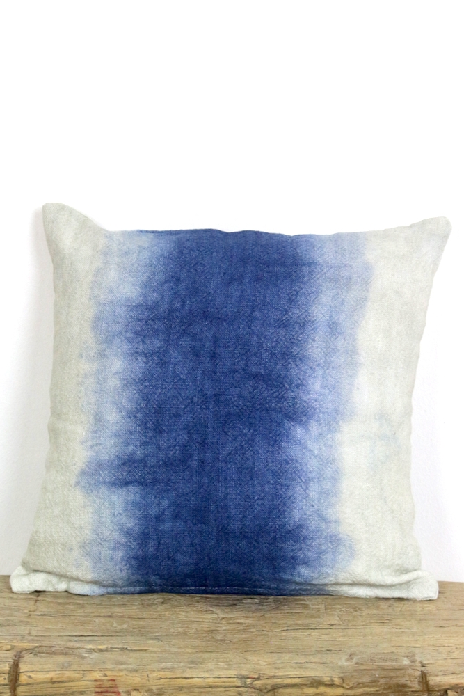 Boho Leinen Kissen Batik Indigo dip dye Batikkissen Leinen weiß Indigo 35x35