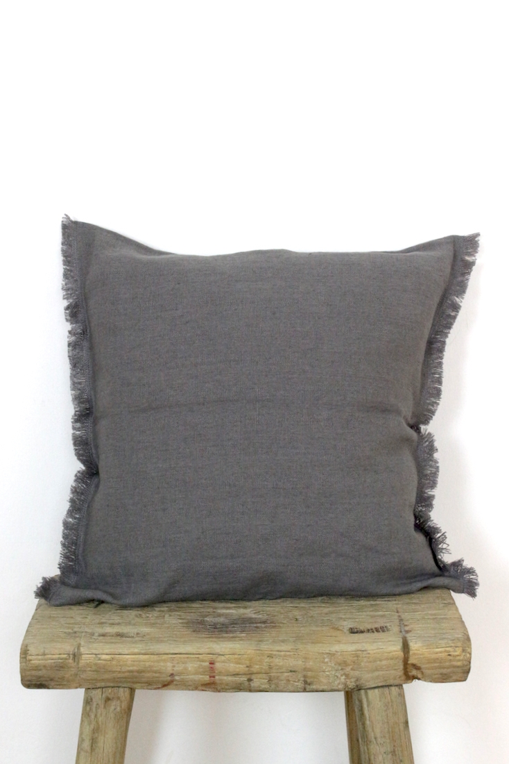 Leinenkissen grau mit fransen Leinen Kissenbezug mit Fransen grau, 45x45