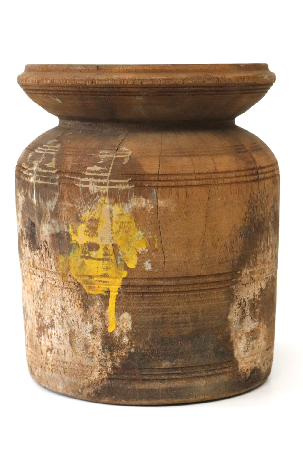 Topf aus Holz Nepal antik 24xø18