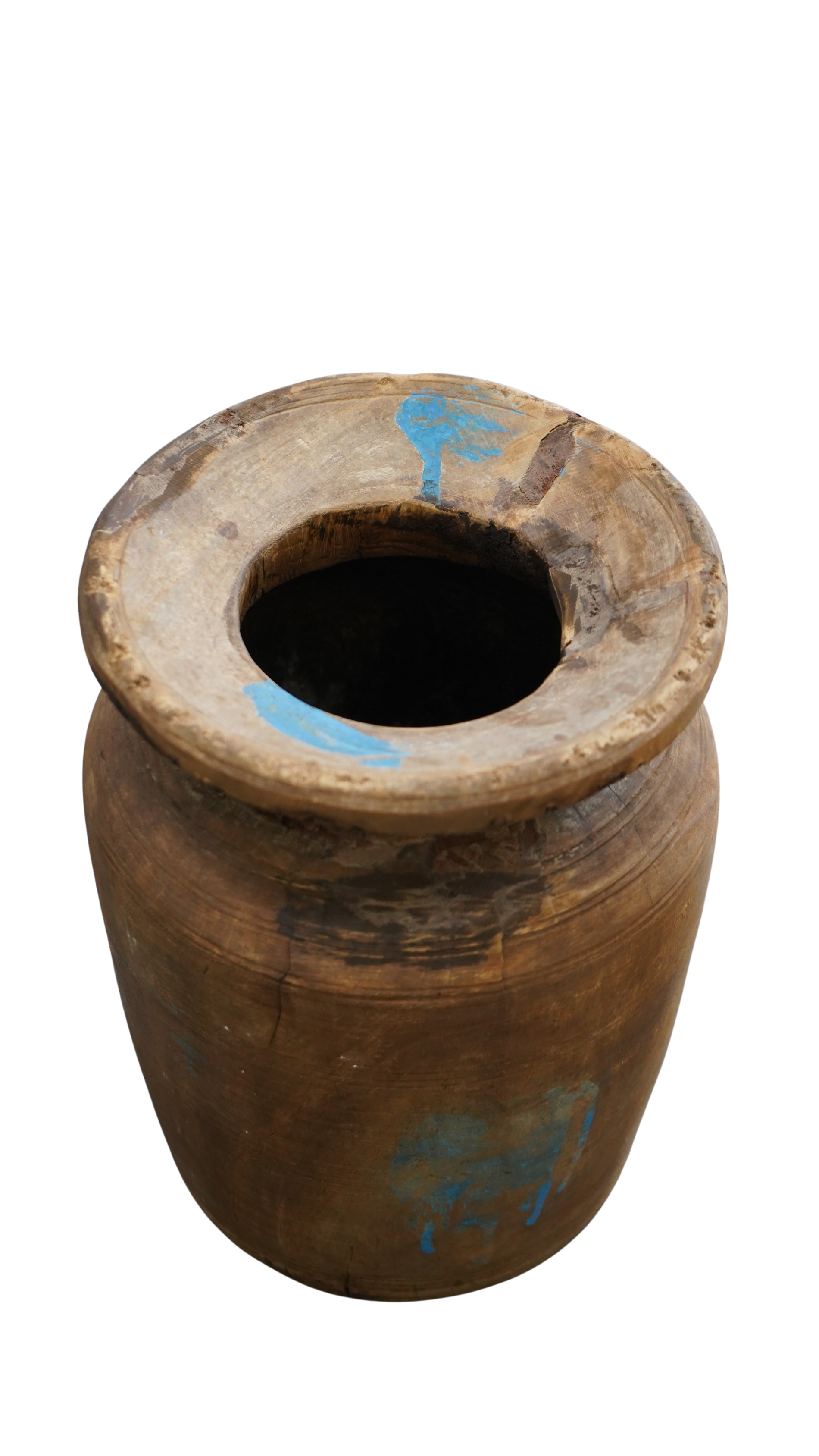 derbe Holzvase - mit blauen Farb-Details