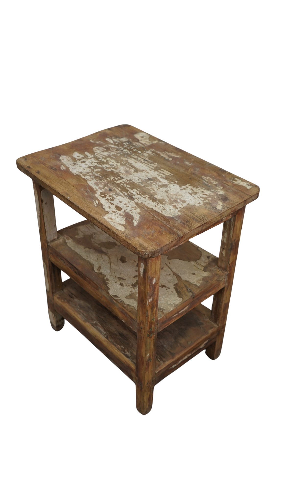 Rustikaler Beistelltisch aus Massivholz mit offener Ablage – Vintage Unikat