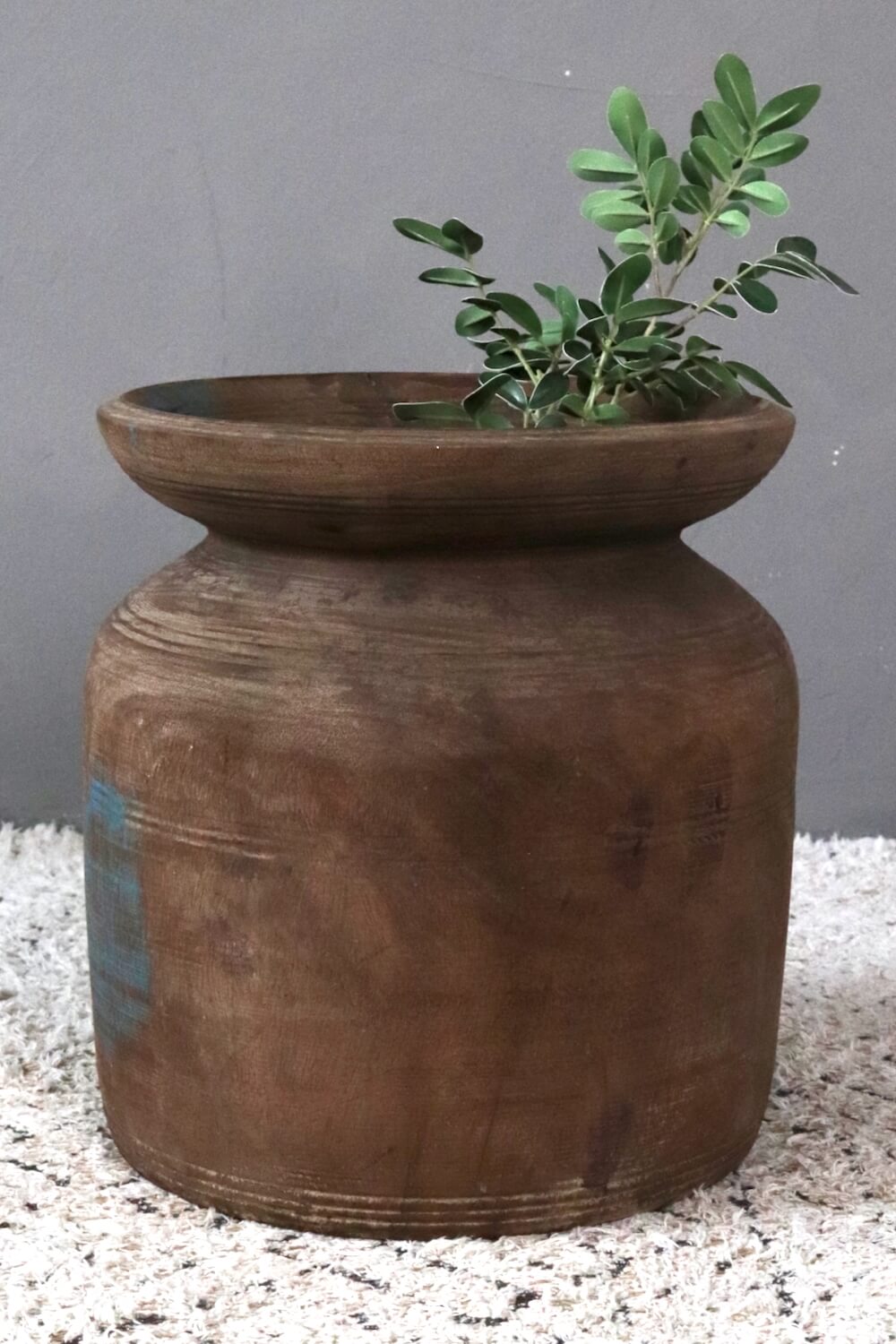 Große Holzvase Nepal antik, 35xø30 